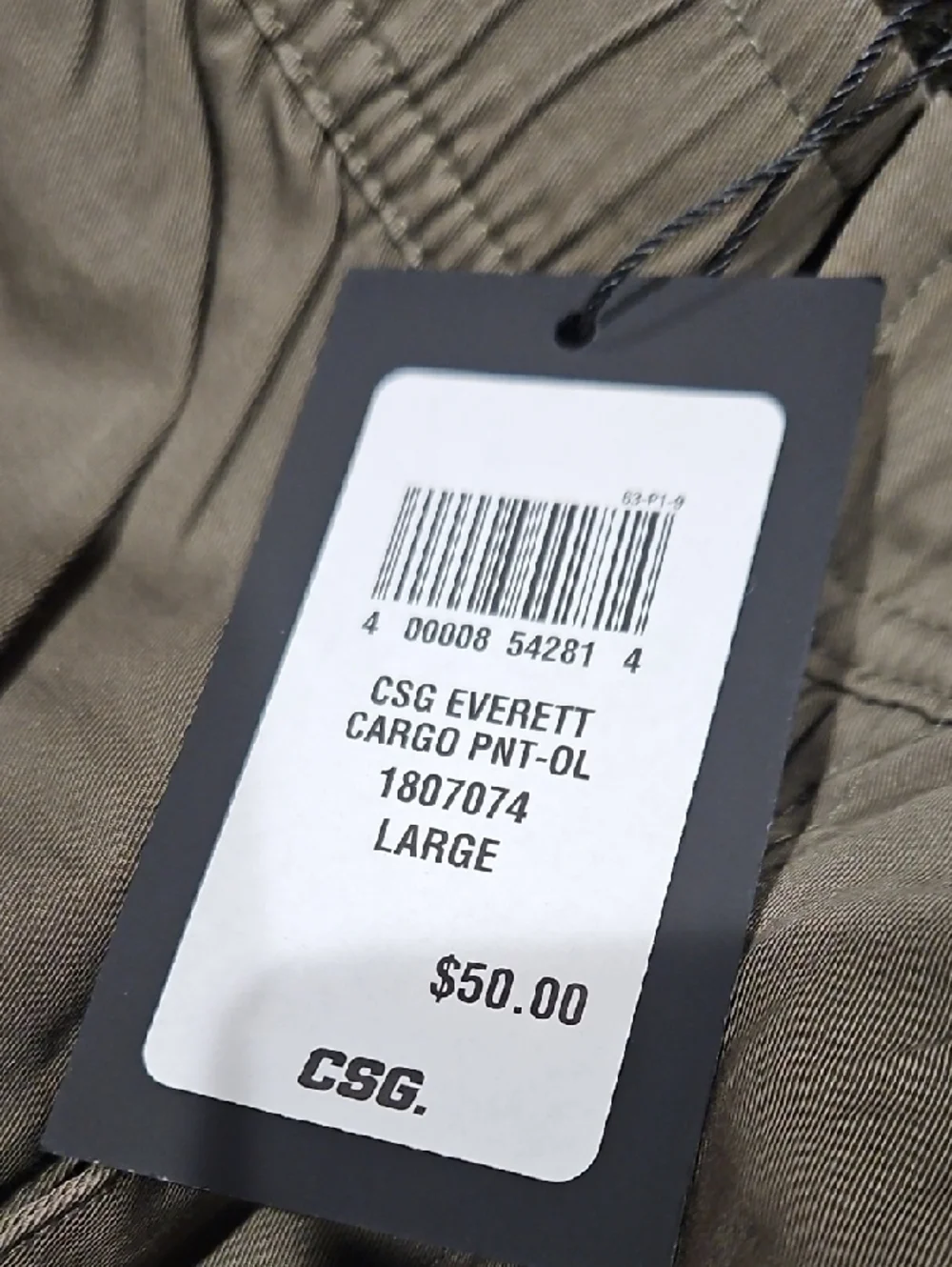 Men's Olive Cargo Pants with Drawstring Waist - Picture 6 of 6